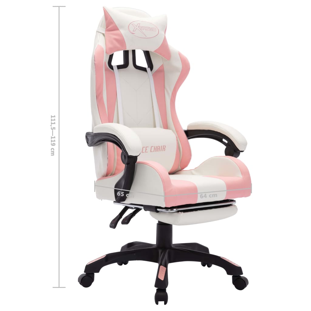 Gaming-Stuhl mit RGB LED-Leuchten Rosa und Weiß Kunstleder 