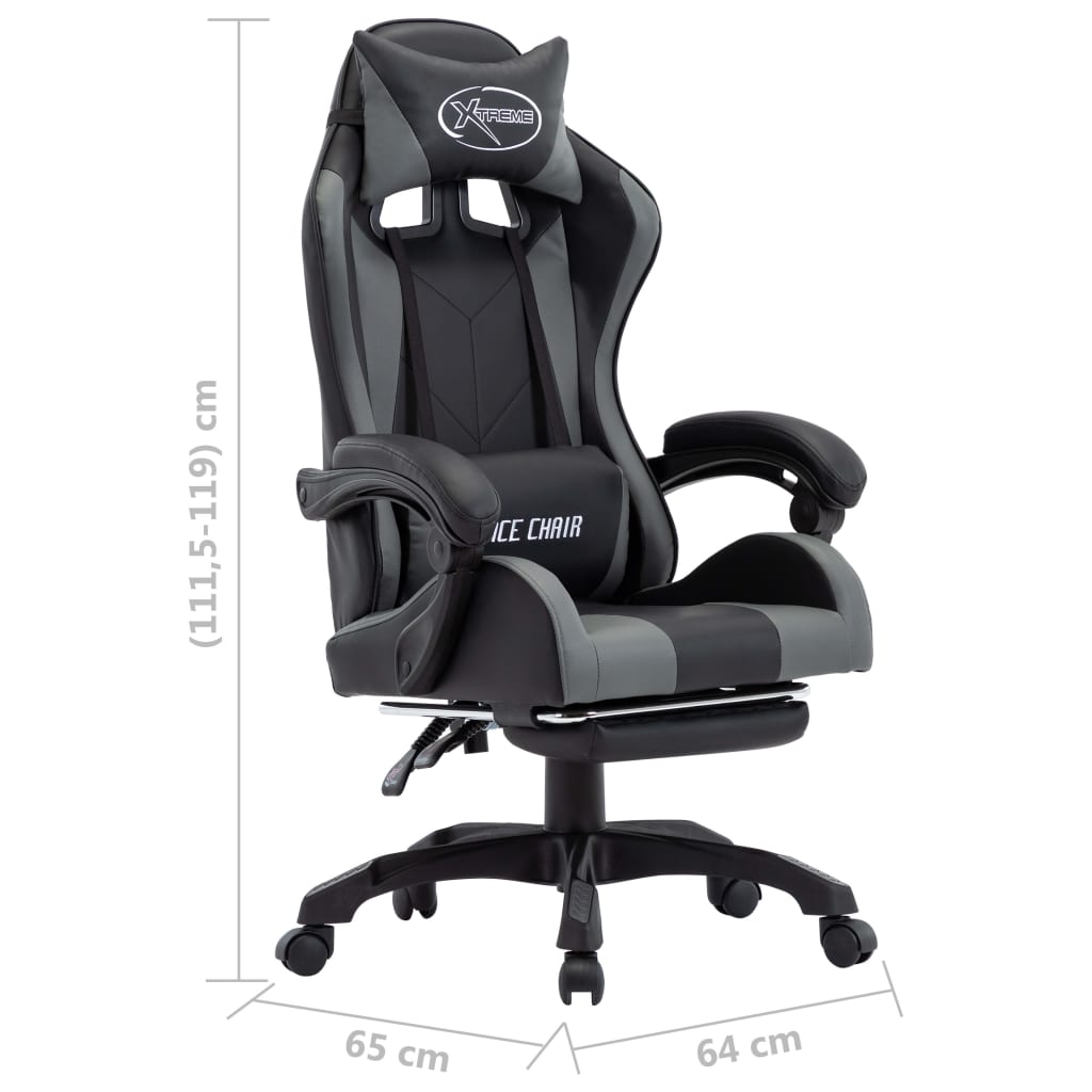Gaming-Stuhl mit Fußstütze Grau und Schwarz Kunstleder 