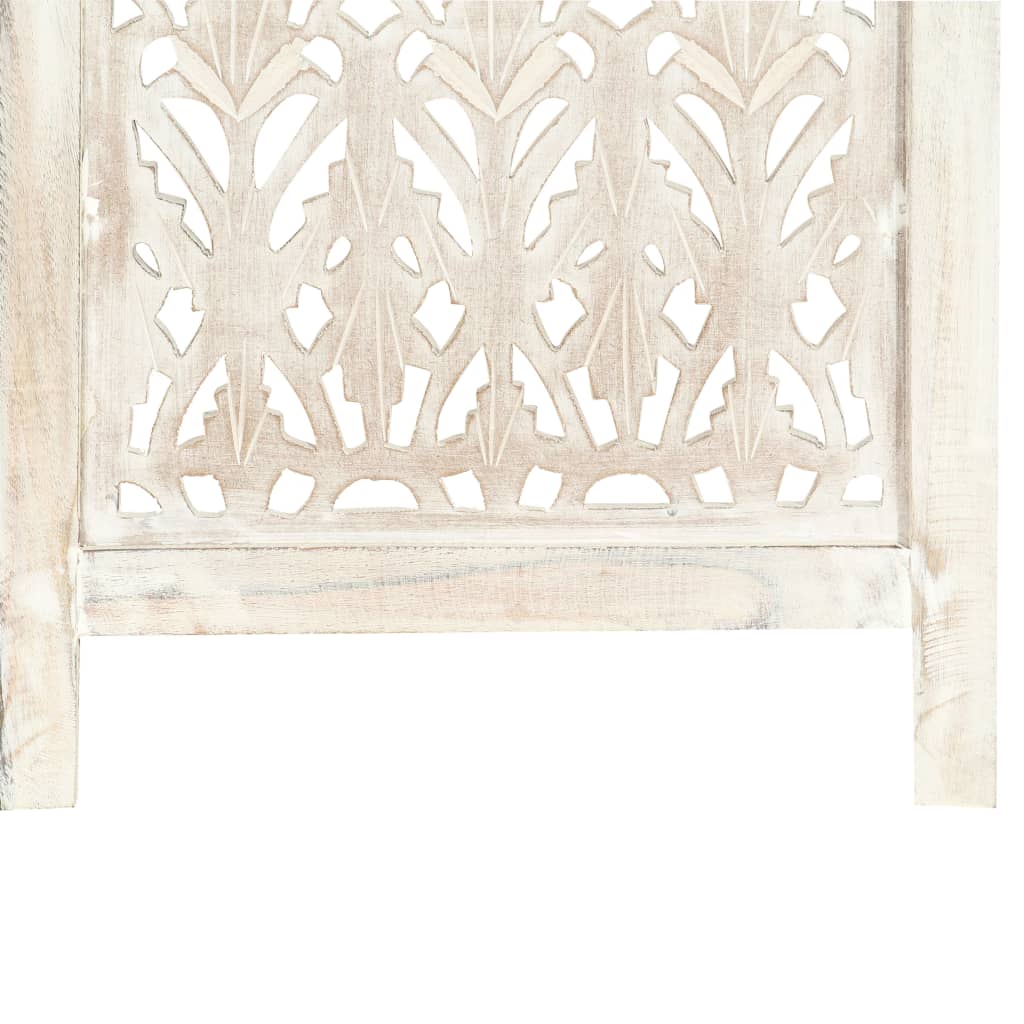 5tlg. Raumteiler Handgeschnitzt Weiß 200×165cm Mango Massivholz