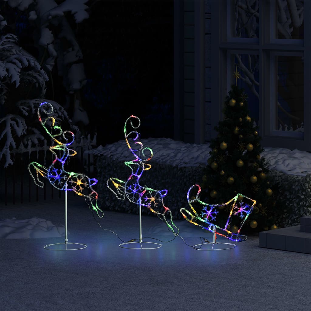 Weihnachtsdeko LED Rentiere & Schlitten Acryl 260x21x87 cm Bunt