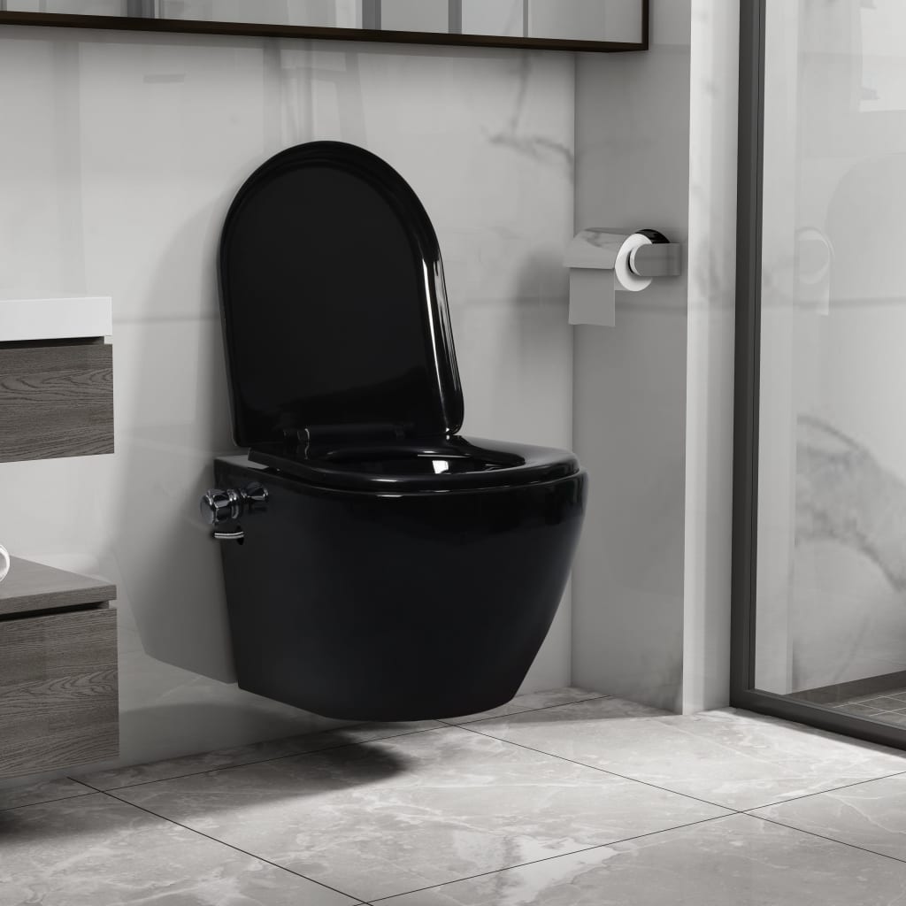 Wand-WC ohne Spülrand mit Bidet-Funktion Keramik Schwarz