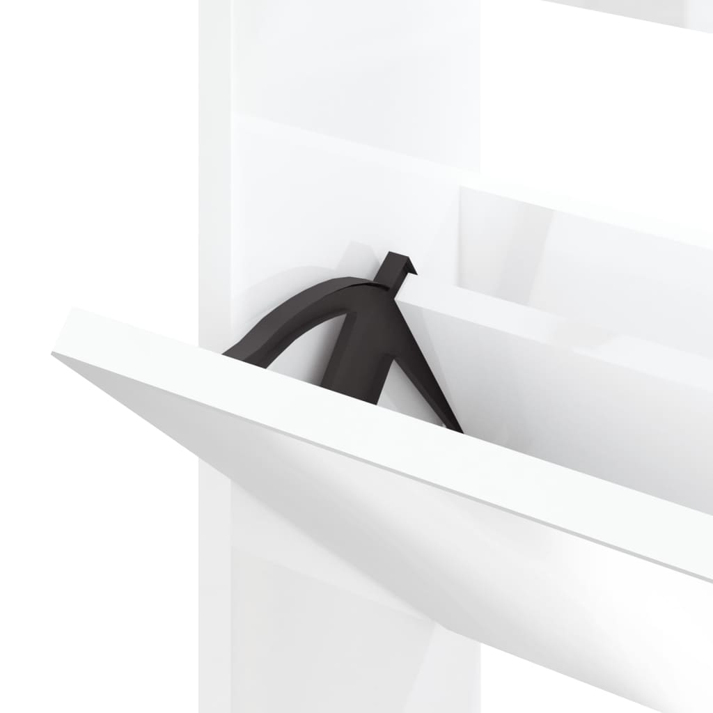 Schuhschrank mit Spiegel 3 Fächer Hochglanz-Weiß 63x17x102,5 cm