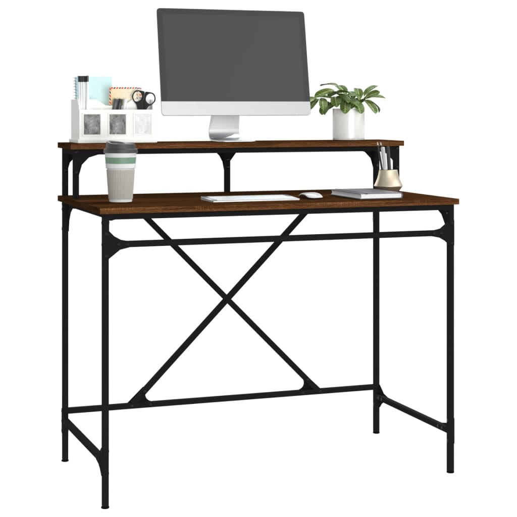 Schreibtisch Braun Eichen-Optik 100x50x90cm Holzwerkstoff Eisen