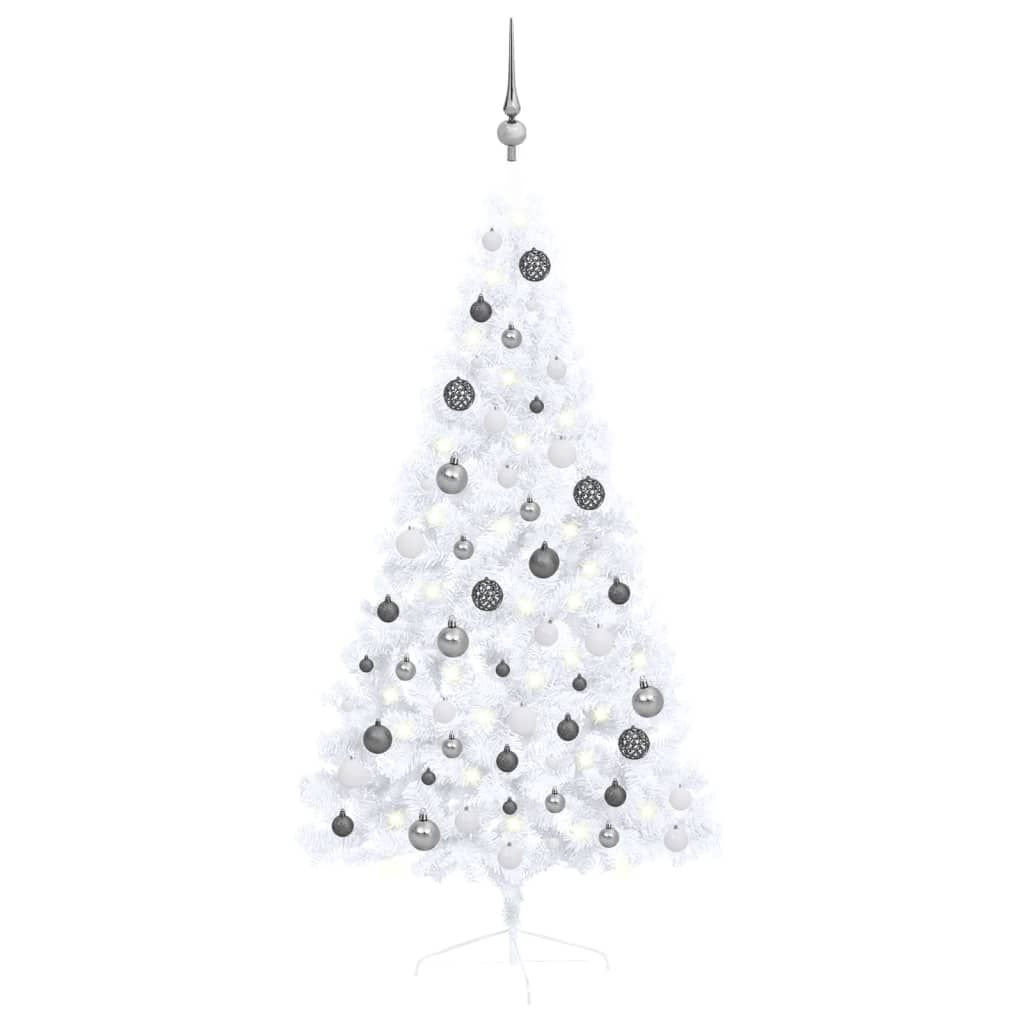 Künstlicher Halb-Weihnachtsbaum Beleuchtung Kugeln Weiß 150 cm