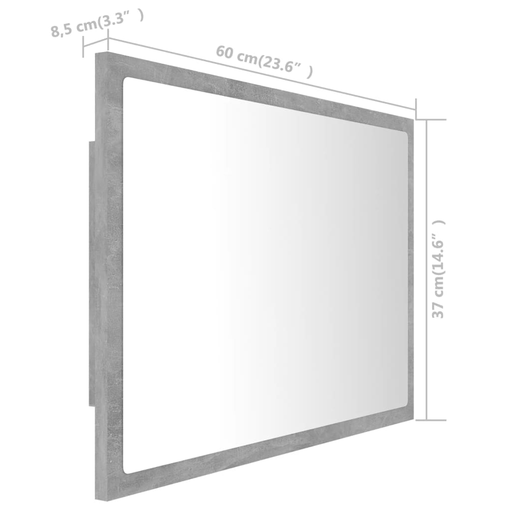 LED-Badspiegel Betongrau 60x8,5x37 cm Acryl