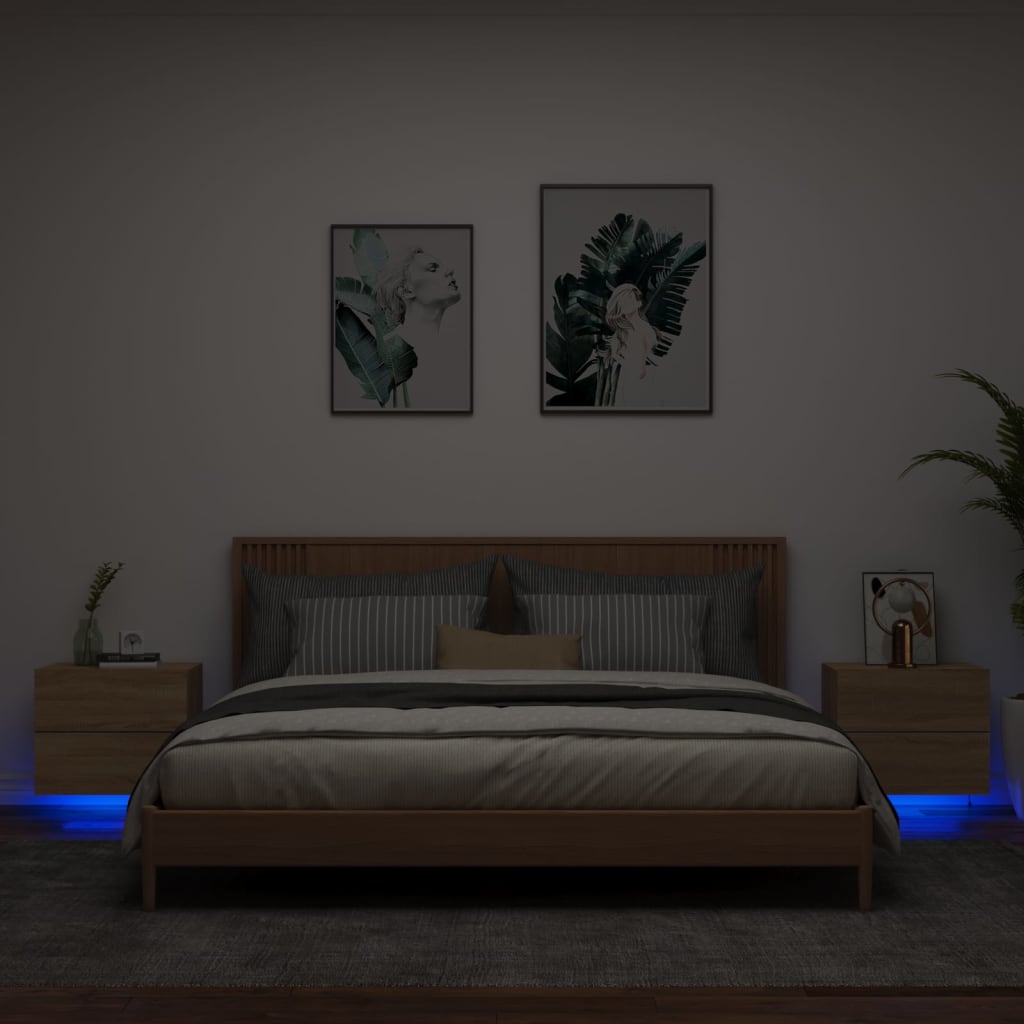 Wand-Nachttische mit LED-Leuchten 2 Stk. Sonoma-Eiche